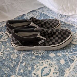 Vans Black And Gray Checkered Slip-On Shoes
